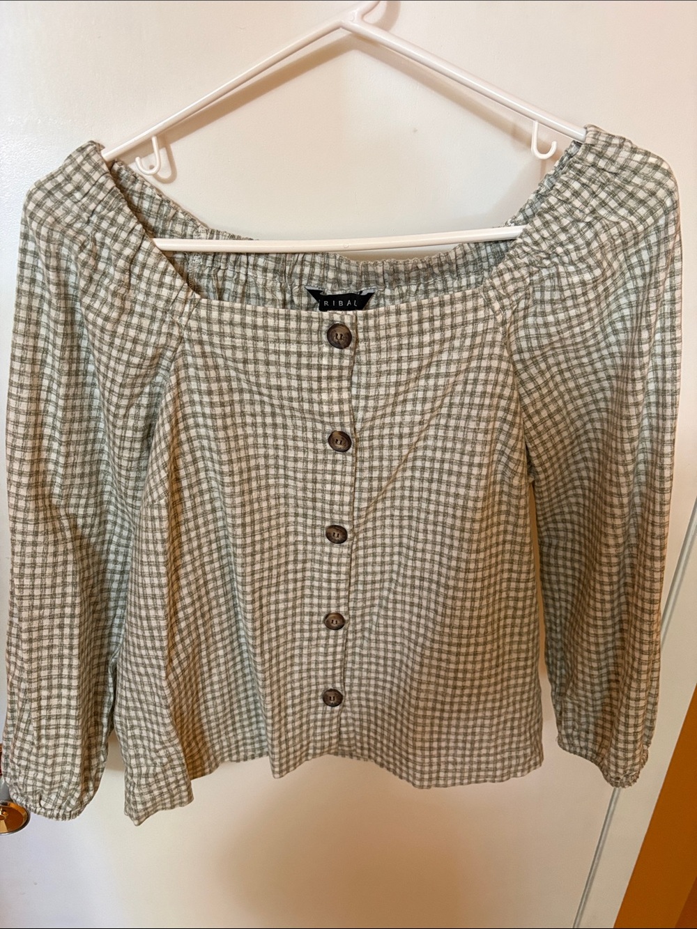 Tribal Light Green Checked Button-Front Blouse